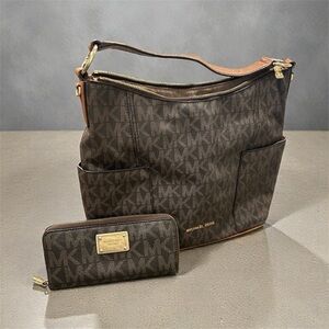 Michael Kors Dark Brown Signature Shoulder Bag and Wallet